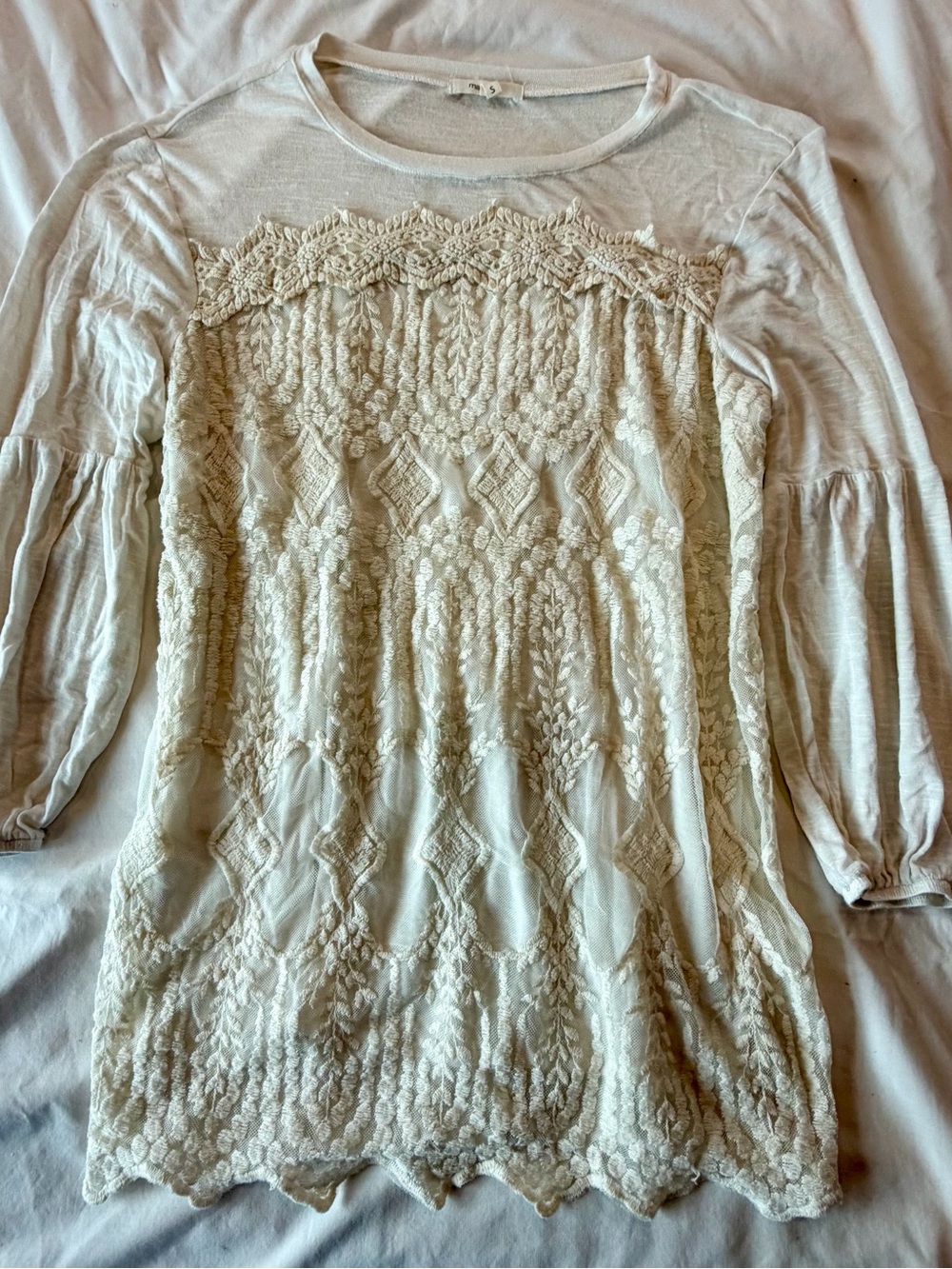 Maurices Cream Lace Crochet Long Sleeve Top